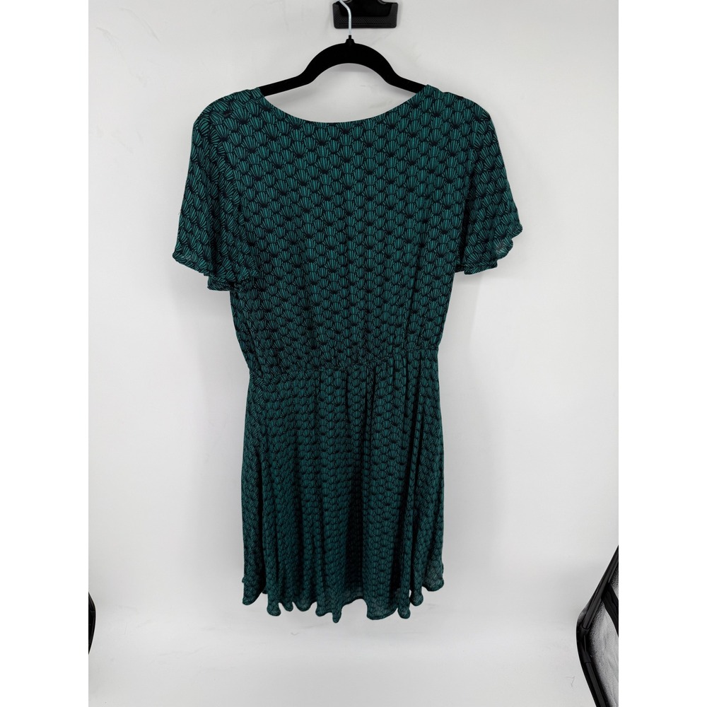 Merona Dress Womens S Teal Green Rayon Shell Print V-Neck Coastal Chic Mini - Picture 2 of 6
